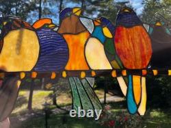 Stained Glass Window Suncatcher Panel Perch Birds Tiffany Style Songbirds 24
