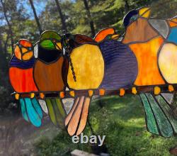 Stained Glass Window Suncatcher Panel Perch Birds Tiffany Style Songbirds 24
