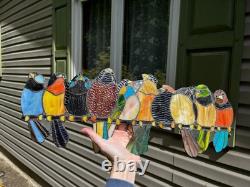 Stained Glass Window Suncatcher Panel Perch Birds Tiffany Style Songbirds 24