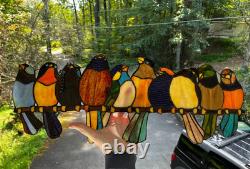 Stained Glass Window Suncatcher Panel Perch Birds Tiffany Style Songbirds 24