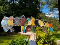 Stained Glass Window Suncatcher Panel Perch Birds Tiffany Style Songbirds 24