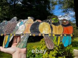 Stained Glass Window Suncatcher Panel Perch Birds Tiffany Style Songbirds 24
