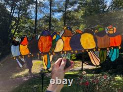 Stained Glass Window Suncatcher Panel Perch Birds Tiffany Style Songbirds 24