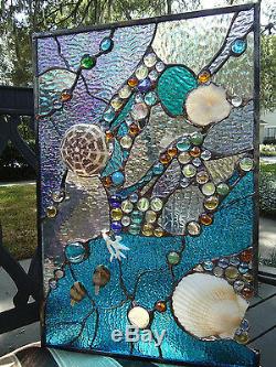 Stained Glass Window Tropical Fish Sea Shell Sailboat Suncatcher Ocean Panel