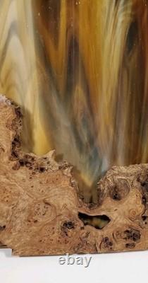 Stained Glass With Wood Burl Inset Hanging Panel