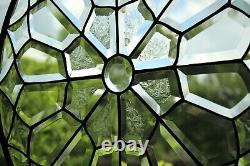 Stained Glass clear beveled Mandala, large 19 inch handmade window hanging, pane