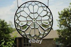 Stained Glass clear beveled Mandala, large 19 inch handmade window hanging, pane