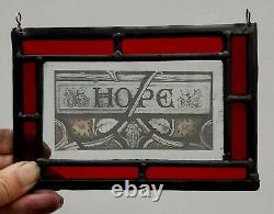 Stained Glass kiln fired Hope centre LEADED hanging panel red 18 cm x 13 cm