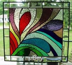 Stained Glass panel-with vibrant colors-And beveled border