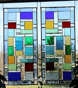 Stained Glass window pair, hanging panels each panel37.5x16.5 amazing colorful