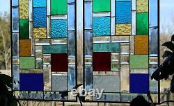 Stained Glass window pair, hanging panels each panel37.5x16.5 amazing colorful