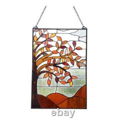 Stained Hanging Window Panel Glass Autumn Tree Floral Design Tiffany Style