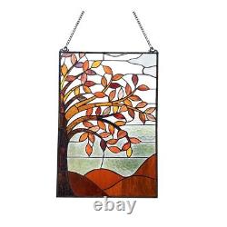 Stained Hanging Window Panel Glass Autumn Tree Floral Design Tiffany Style