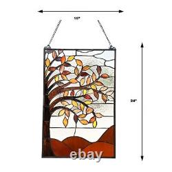 Stained Hanging Window Panel Glass Autumn Tree Floral Design Tiffany Style