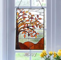 Stained Hanging Window Panel Glass Autumn Tree Floral Design Tiffany Style