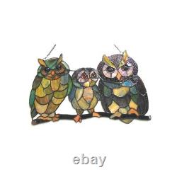 Stained Hanging Window Panel Glass Family of Owls Bird Design Tiffany Style