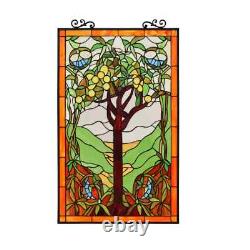 Stained Hanging Window Panel Glass Tree of Life Nature Design Tiffany Style