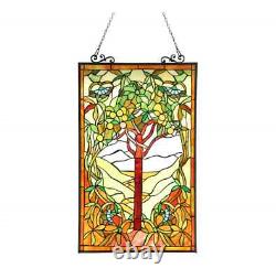 Stained Hanging Window Panel Glass Tree of Life Nature Design Tiffany Style