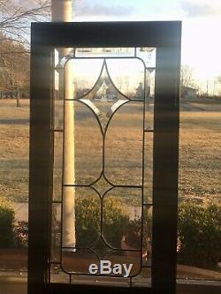 Stained/Leaded Glass Window Panel Wood-Framed 10x24 Clear Beveled Glass