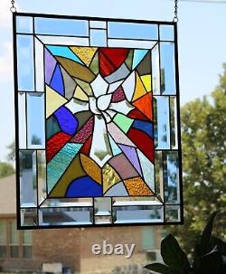 Stained glass Christianity colorful window panel 22.5 x18.5,57x47cm beveled