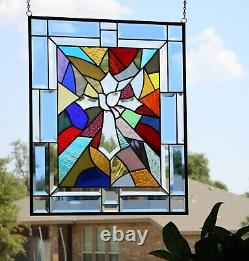 Stained glass Christianity colorful window panel 22.5 x18.5,57x47cm beveled