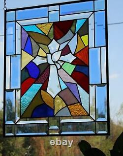 Stained glass Christianity colorful window panel 22.5 x18.5,57x47cm beveled