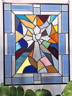 Stained glass Christianity colorful window panel 22.5 x18.5,57x47cm beveled