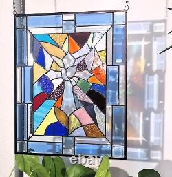 Stained glass Christianity colorful window panel 22.5 x18.5,57x47cm beveled