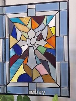 Stained glass Christianity colorful window panel 22.5 x18.5,57x47cm beveled