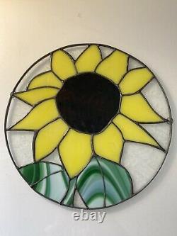 Stained glass SUNFLOWER Round window panel Usa Handcrafted