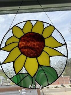 Stained glass SUNFLOWER Round window panel Usa Handcrafted