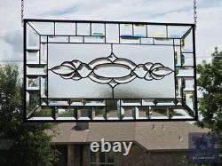 Stained glass, clear transom, rectangular 24.1/2 x 14 1/8 window hanging, panel