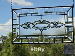 Stained glass, clear transom, rectangular 24.1/2 x 14 1/8 window hanging, panel