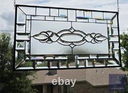 Stained glass, clear transom, rectangular 24.1/2 x 14 1/8 window hanging, panel