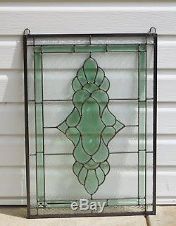 Stained glass green transparent Clear Beveled window panel 19 x 27