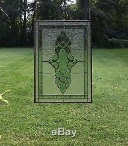 Stained glass green transparent Clear Beveled window panel 19 x 27