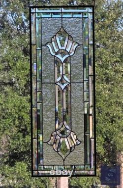 Stained glass hanging panel Victorian Seafoam Green Bevels