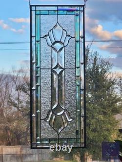 Stained glass hanging panel Victorian Seafoam Green Bevels