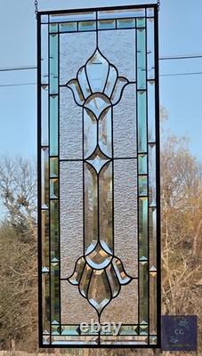 Stained glass hanging panel Victorian Seafoam Green Bevels