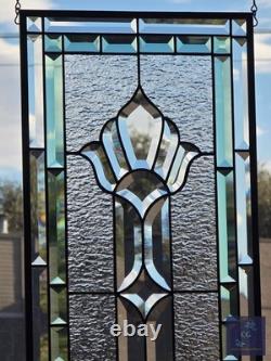 Stained glass hanging panel Victorian Seafoam Green Bevels