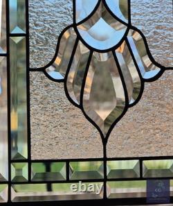 Stained glass hanging panel Victorian Seafoam Green Bevels