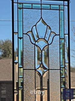 Stained glass hanging panel Victorian Seafoam Green Bevels