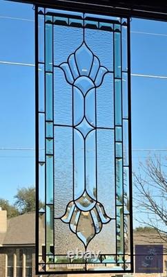 Stained glass hanging panel Victorian Seafoam Green Bevels