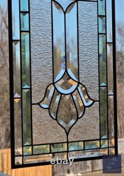Stained glass hanging panel Victorian Seafoam Green Bevels