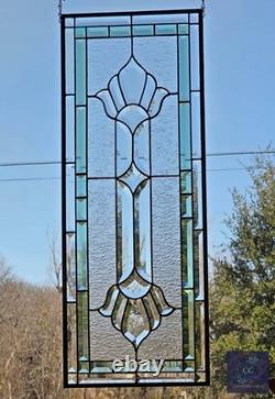 Stained glass hanging panel Victorian Seafoam Green Bevels