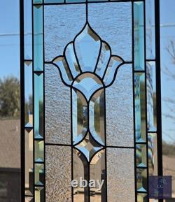 Stained glass hanging panel Victorian Seafoam Green Bevels