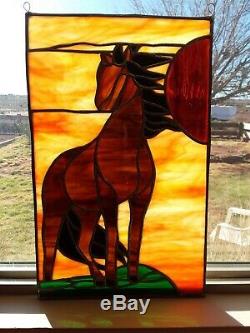 Stained glass horse window panel