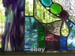 Stained glass panel With Purple, Blue, Green Glass, Plus Bevels
