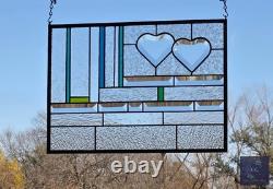Stained glass panel beveled hearts, gift that says I love you. Valentine's