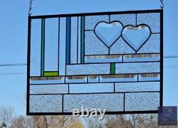 Stained glass panel beveled hearts, gift that says I love you. Valentine's